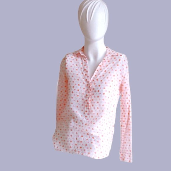 COPY - Stay Chic w Ann Taylor Petite Polka Dots Curved Hem Flowy Silk Blouse Si… - Picture 1 of 4